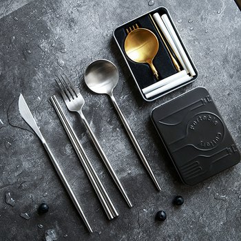 304不鏽鋼餐具4件組-筷.叉.匙.刀(可拆式餐具)-附金屬收納盒_1